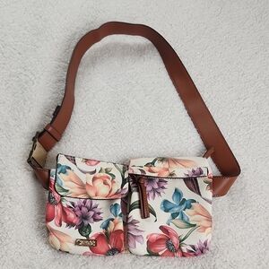 Carlos Santana Floral Crossbody Bag with Tan Strap NWOT